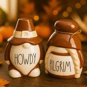 Rae Dunn Set of 2 Howdy Pilgrim Gnomes – Thanksgiving Decor NWT